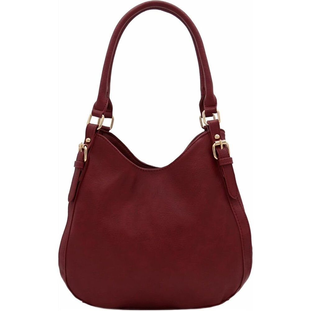Women's Red Lightweight Top Handles Zipper Closure Leather Medium Hobo Bag